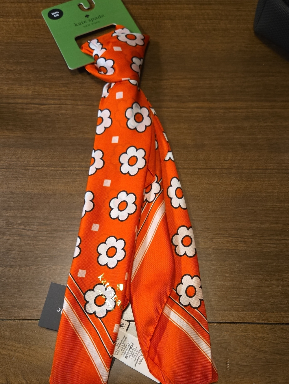 kate spade Orange Floral Twilly Tie Scarf